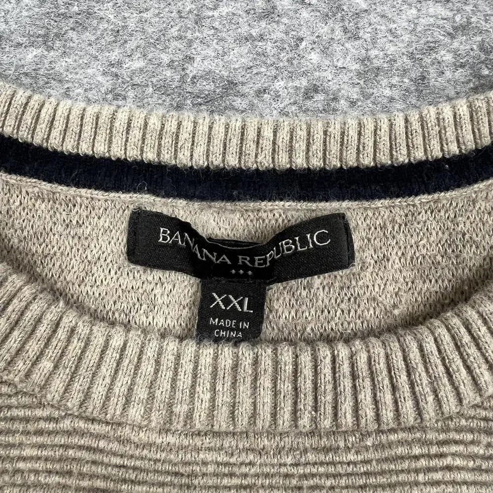 Banana Republic Sweater Mens 2XL Beige Cotton Crewneck Pullover Knit Casual Prep